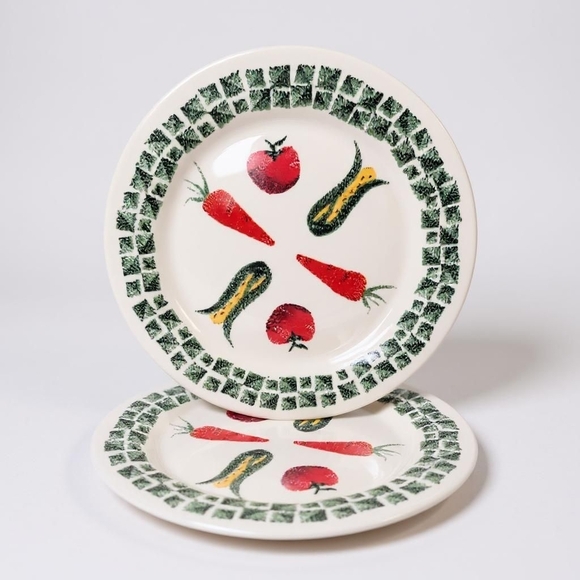 Arcopal France Vegetable Pattern Tempered Glass Dinner Plates - Set Of 2 - Picture 1 of 4